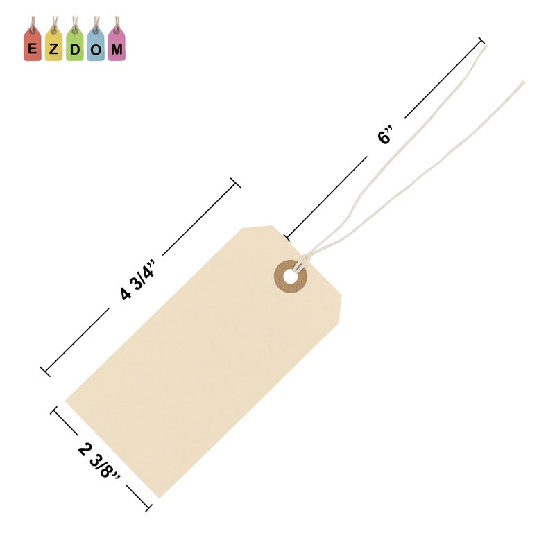 EZDOM Premium Hang Tags with String - Box of 100 Tags #5-4.75â€ x 2.375" - String Tags for Labeling with Reinforced Eyelet and String Attached - Image 3